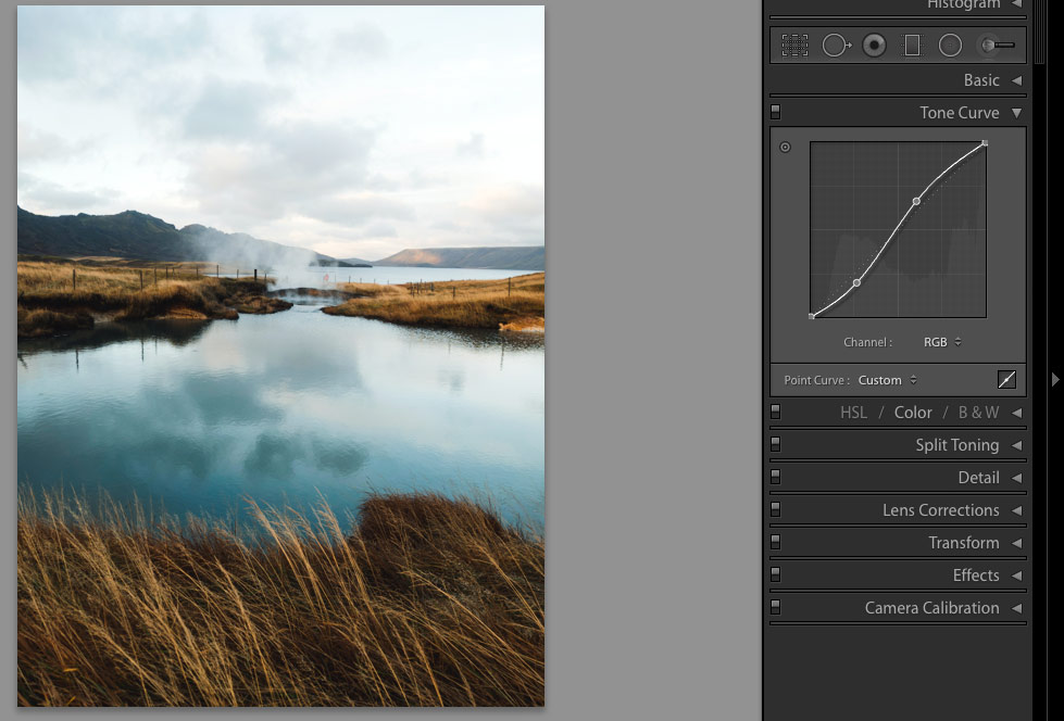 S-shaped tone curve in Adobe Lightroom