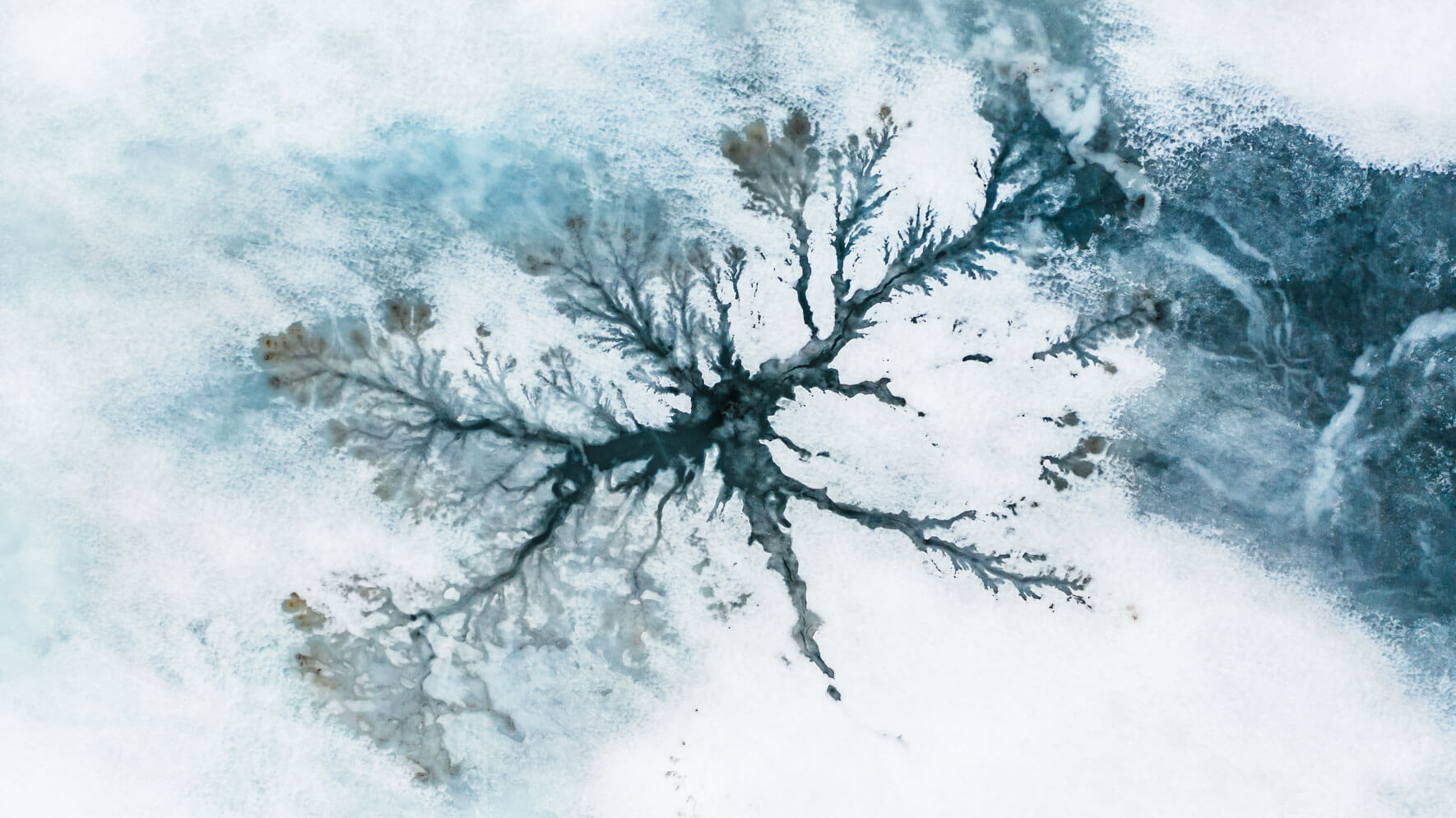 Aerial photography of a frozen lake in the Hardangervidda National Park