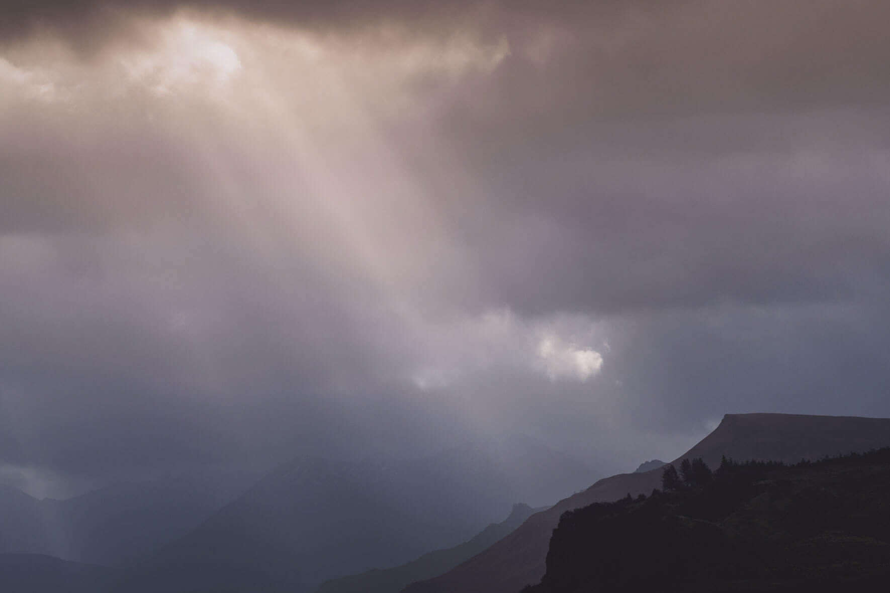 Sun breaks through the clouds after the rain over the Isle of Skye