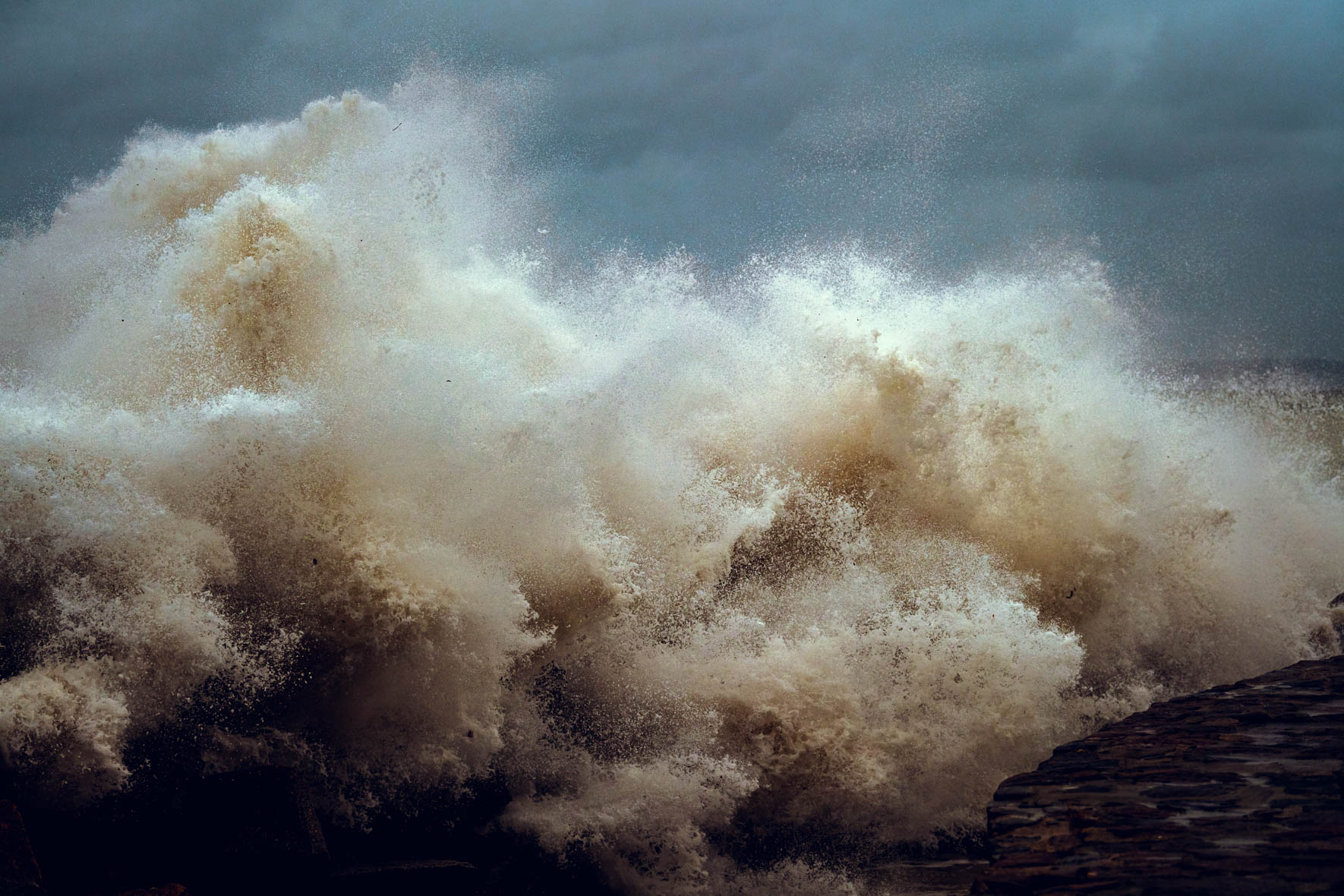 Crashing waves during a winter storm on the Baltic sea coast