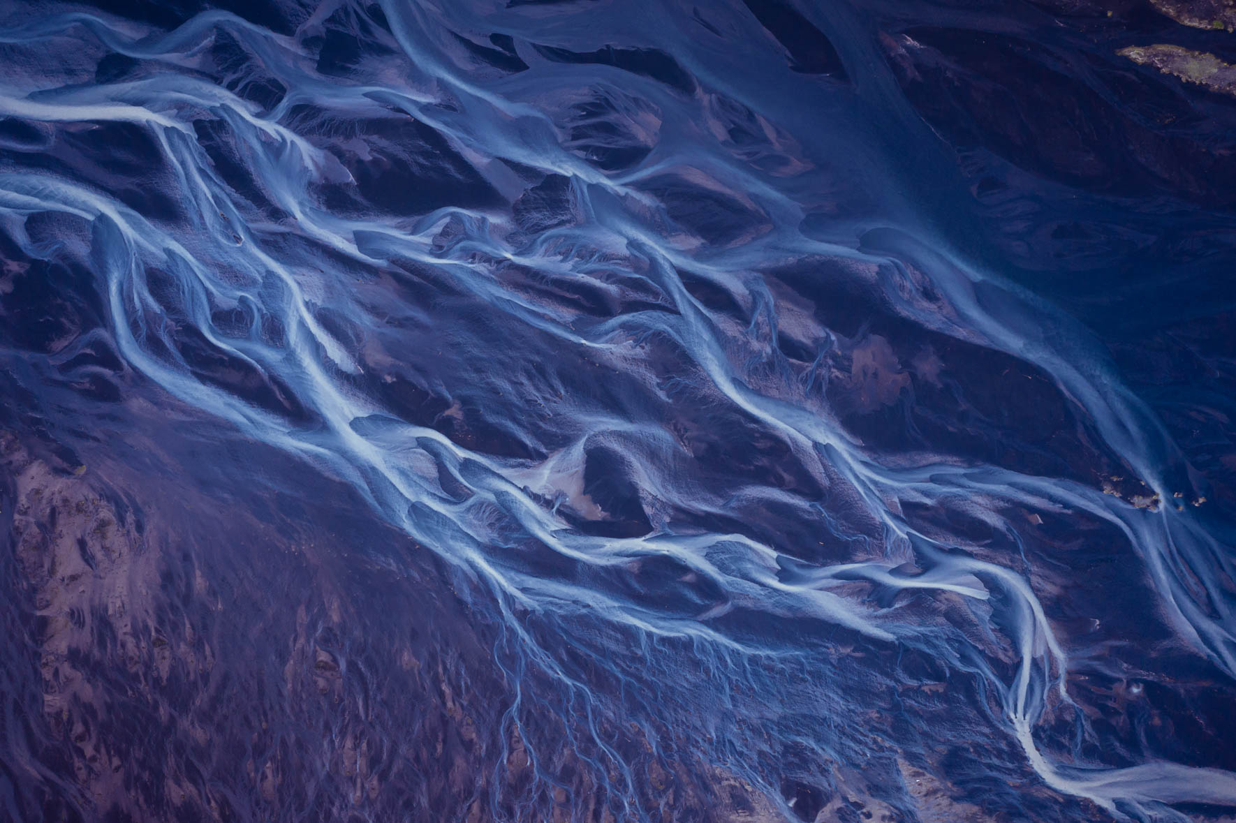 Aerial View of Complex Glacial River System in Iceland