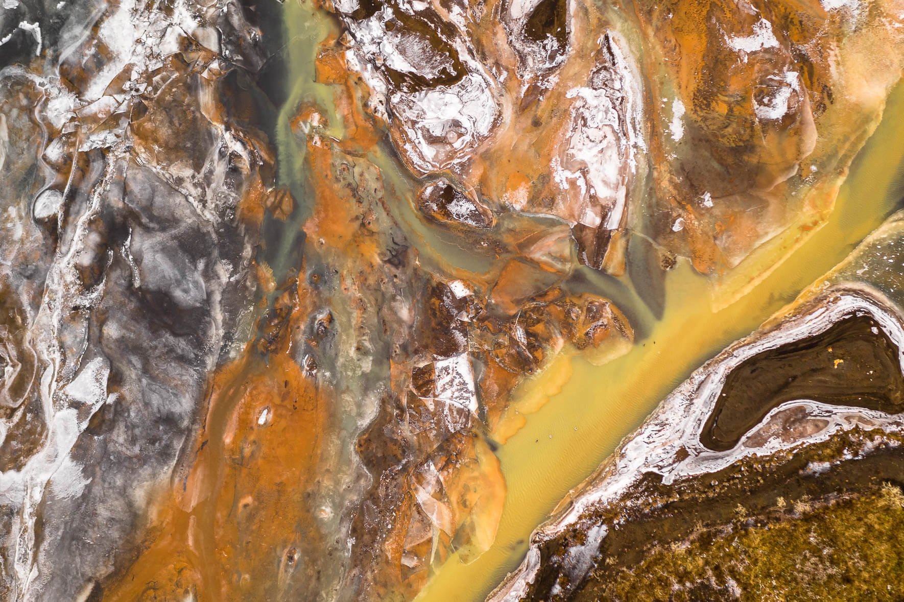 Surreal River Landscape of Iceland in Winter from Above