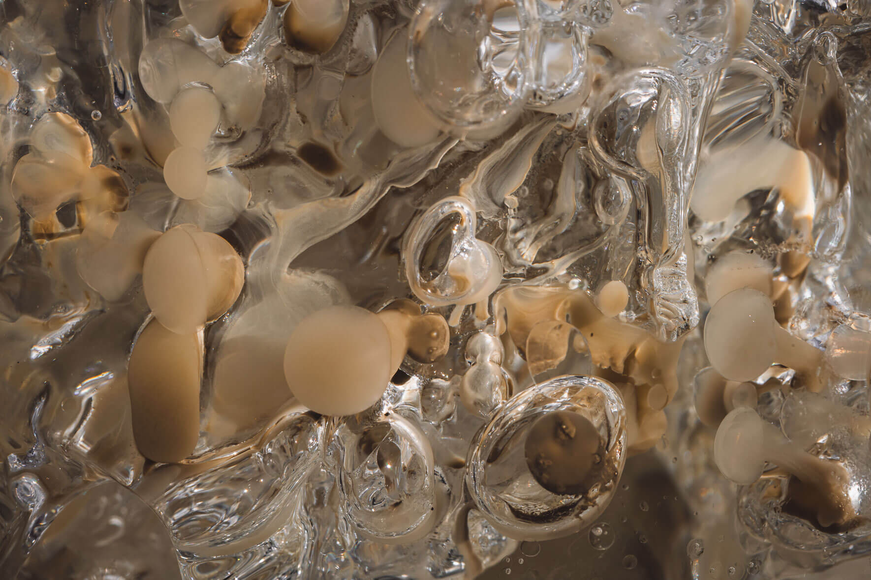 Glacial ice of Vatnajökull glacier in Iceland with air inclusions and sediments