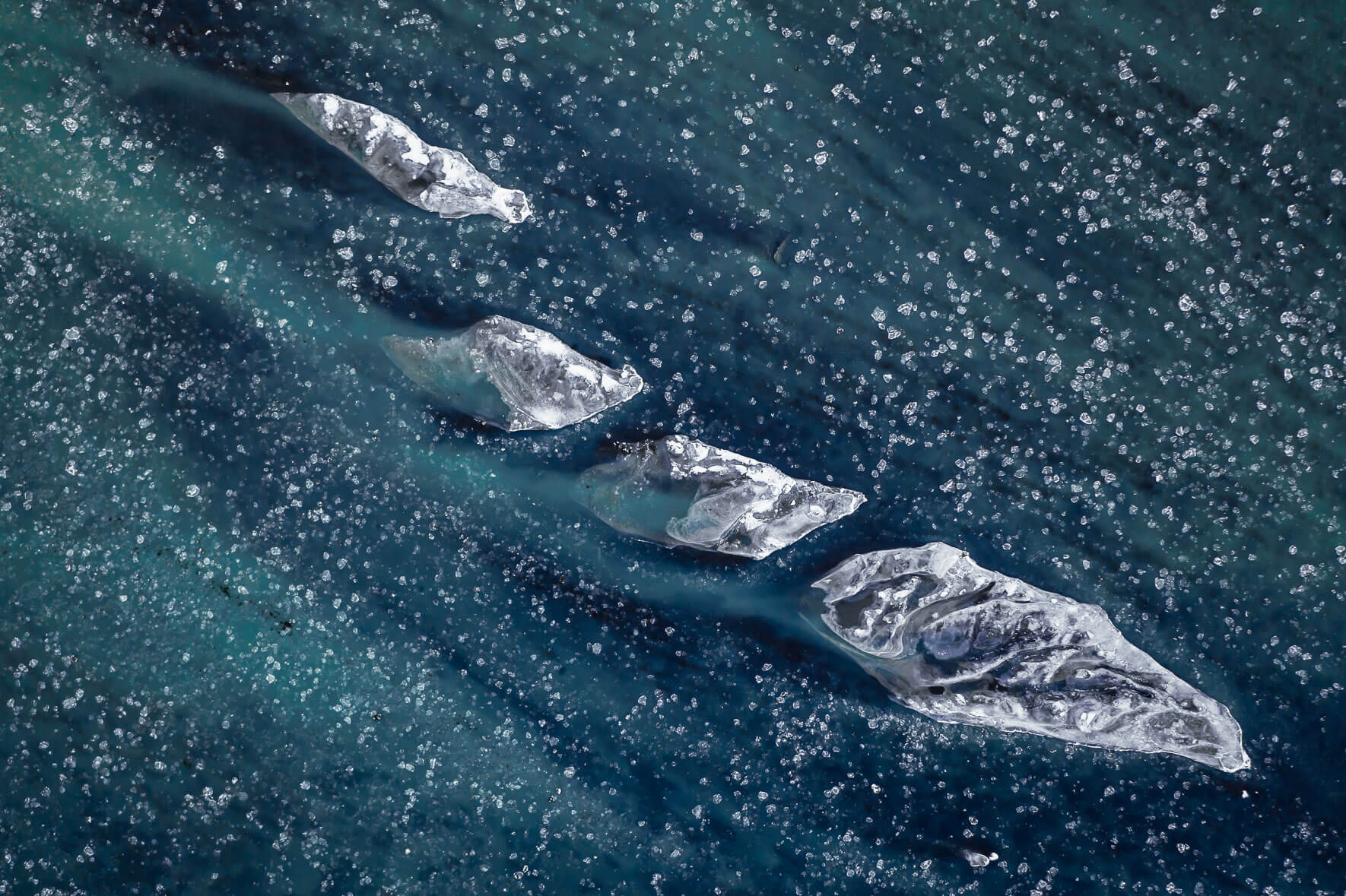 River Þjórsá on the south coast of Iceland in winter with ice floes and frozen over sand island