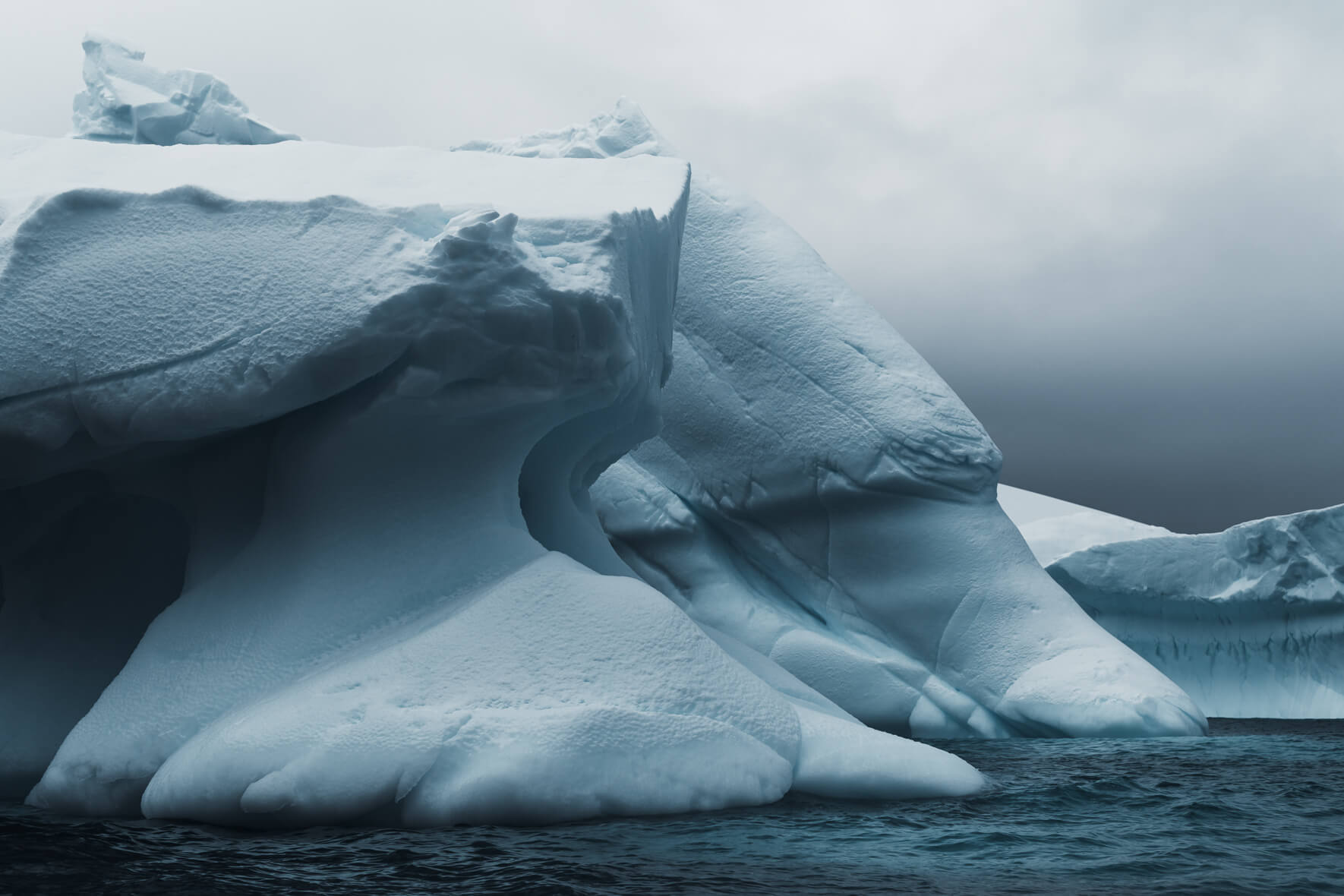 Massive icebergs floating near the South Shetland Islands in Antarctica