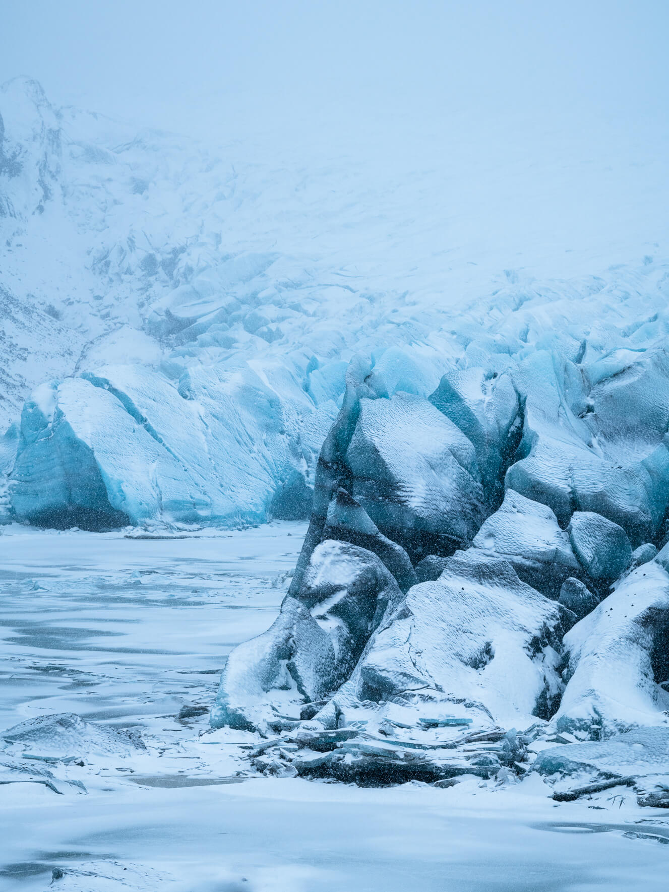 Svínafellsjökull glacier in winter, showcasing its majestic icy expanse