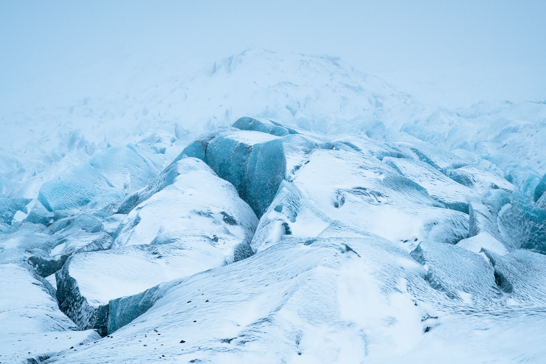 Winter wonderland of Svínafellsjökull glacier after heavy snow shower