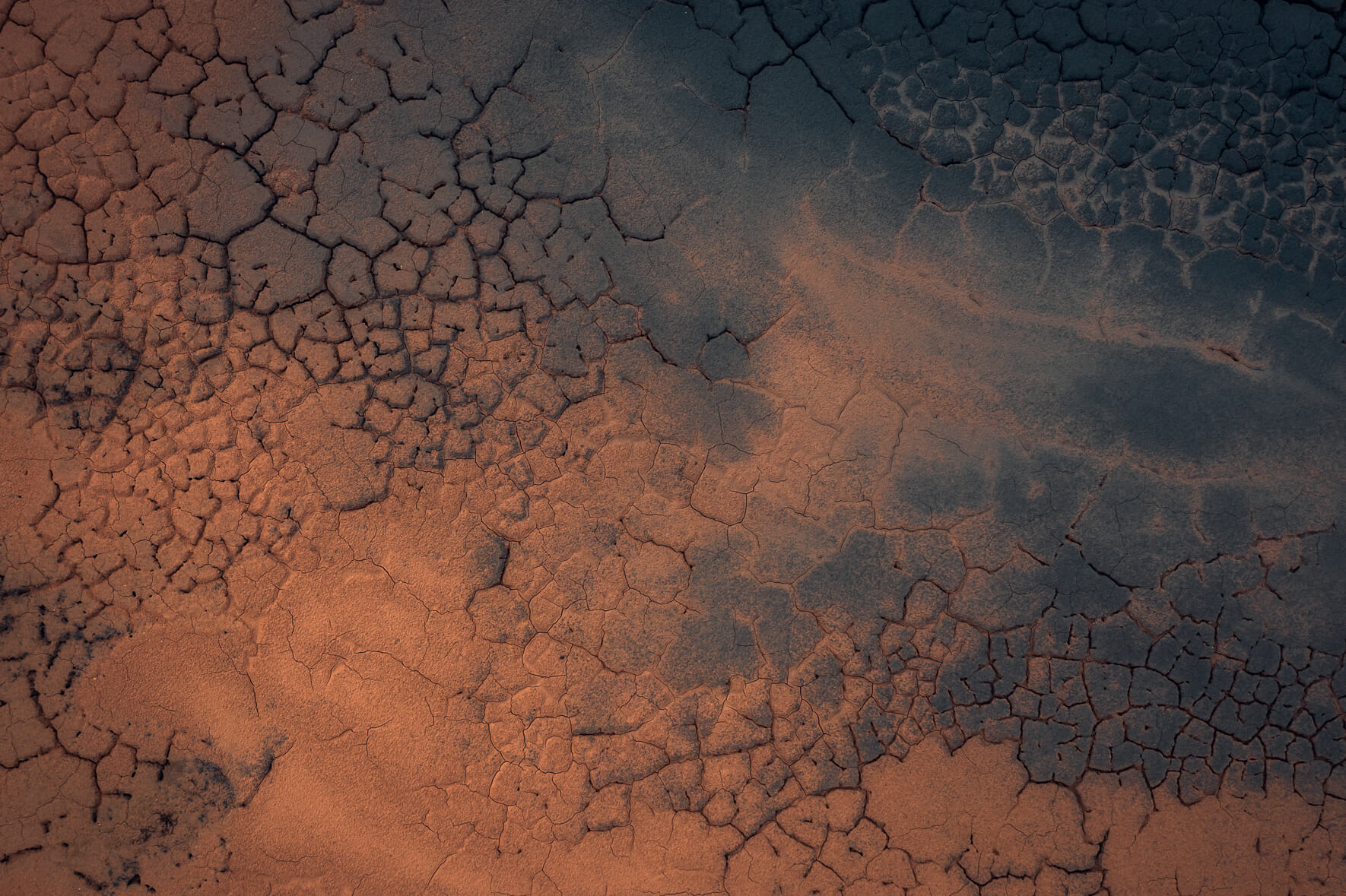 Aerial imagery of dried mud cracks in Námafjall geothermal area (Iceland)
