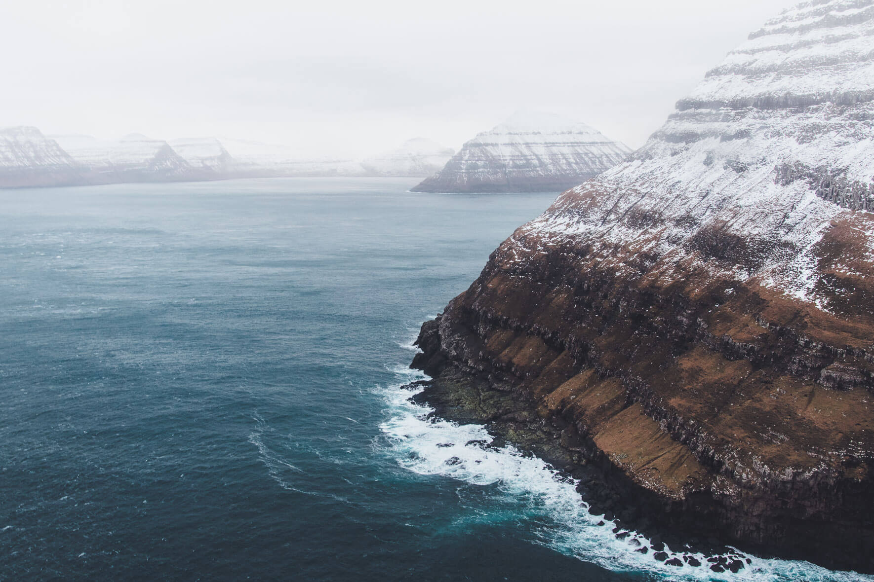 The Faroe Islands in Winter seen from a helicopter