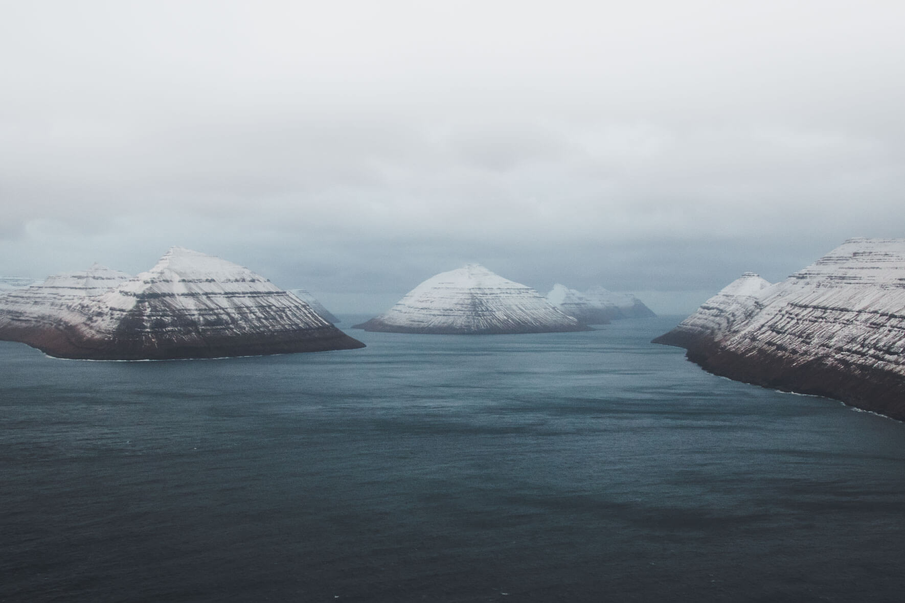 Aerial view of the Faroe Islands in Winter