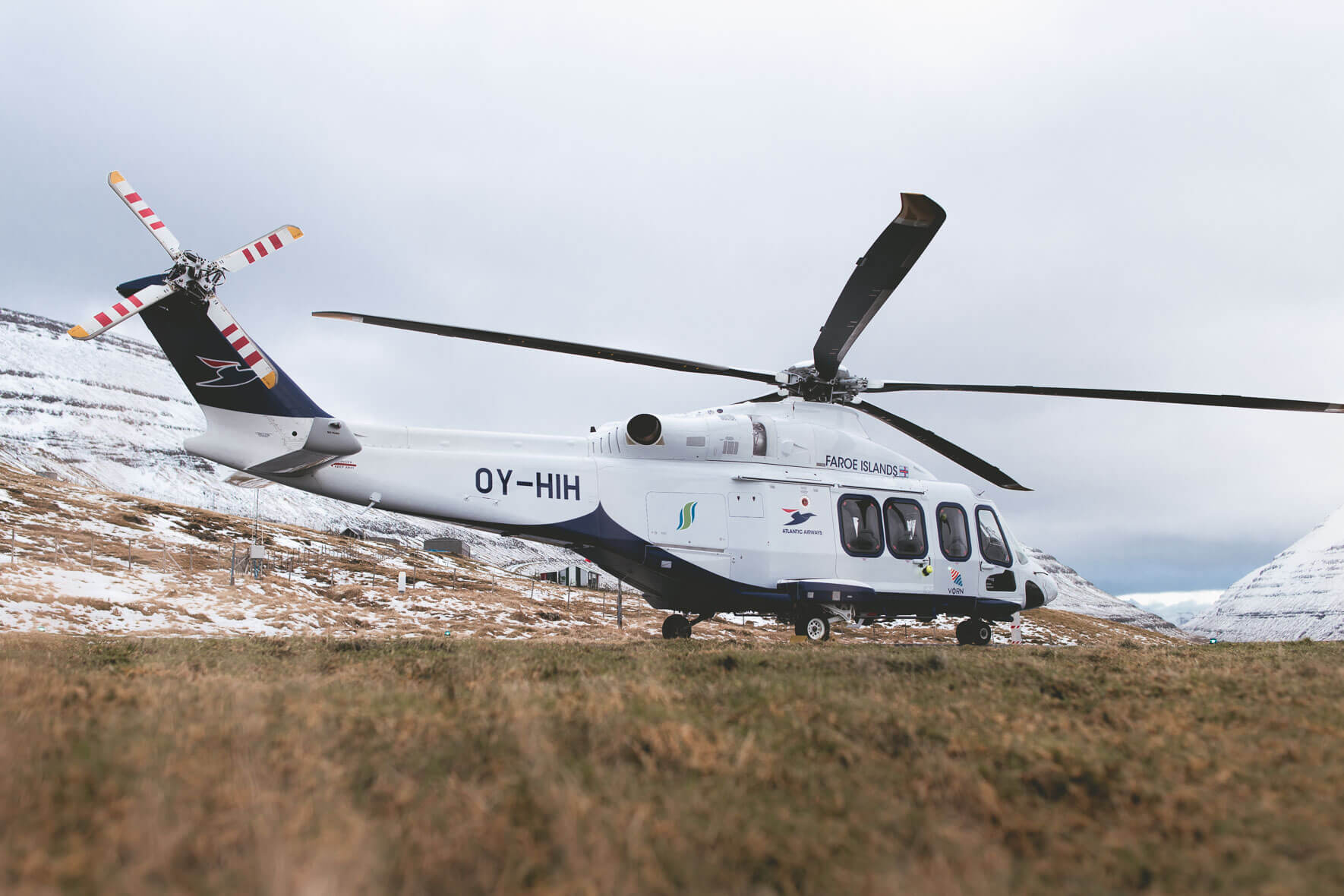 Agusta Westland 139 helicopter (Atlantic Airways) in Klaksvik, Faroe Islands