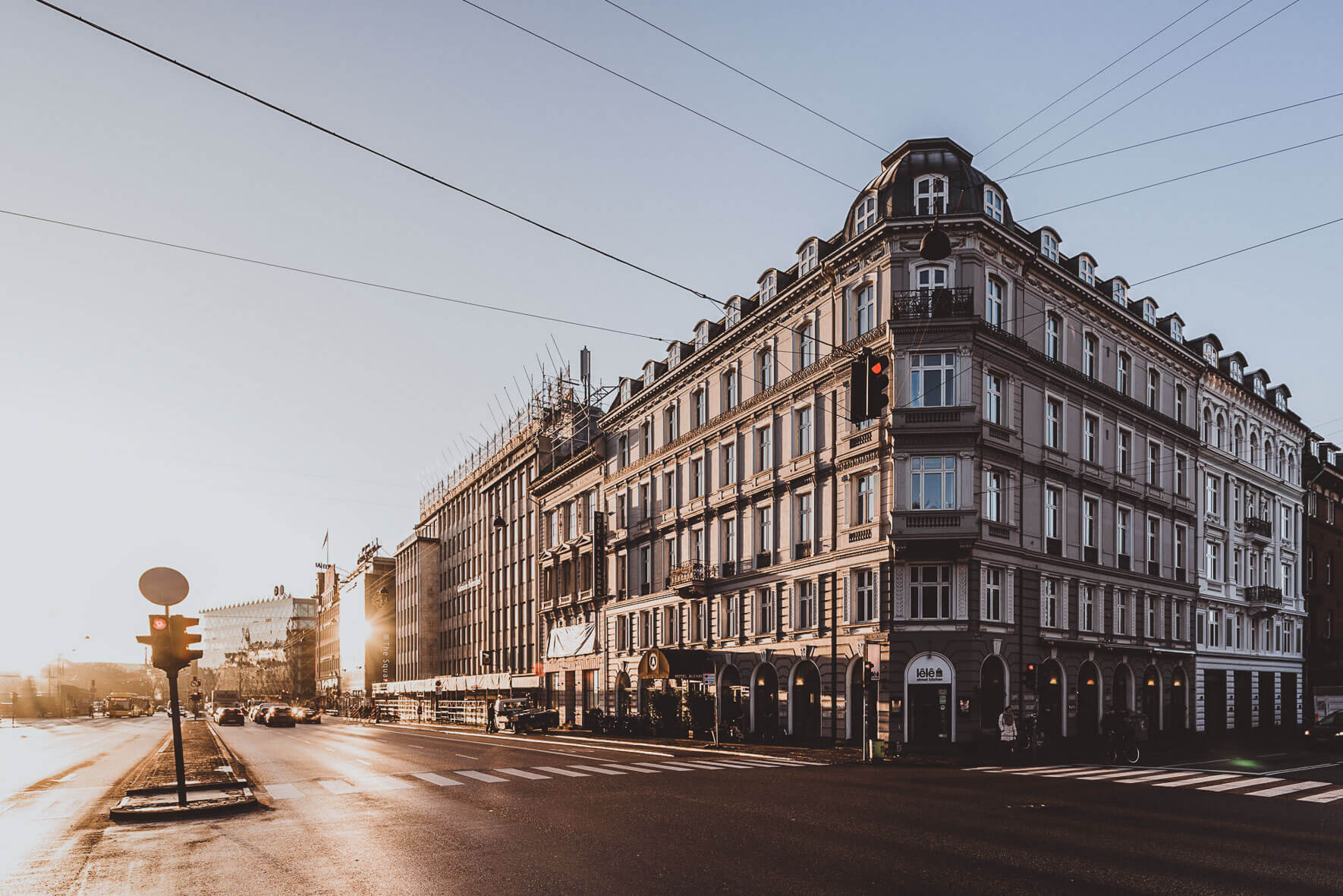 Hotel Alexandra in Copenhagen in the warm light of the winter morning sun