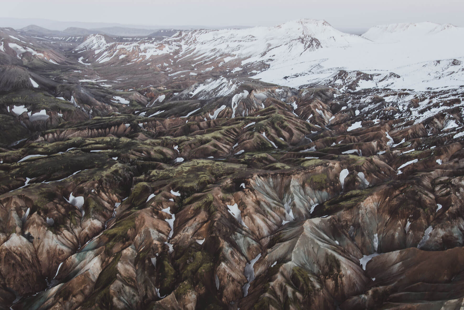 The mountains of Landmannalaugar in Iceland with snow