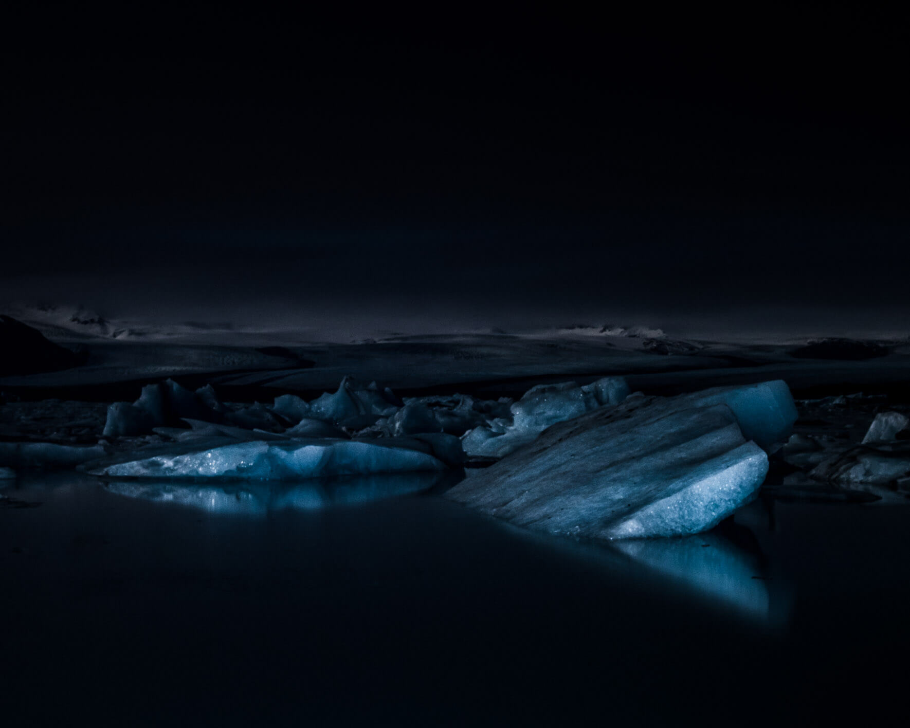 Illuminated icebergs of Jökulsárlón Glacier Lagoon, Iceland