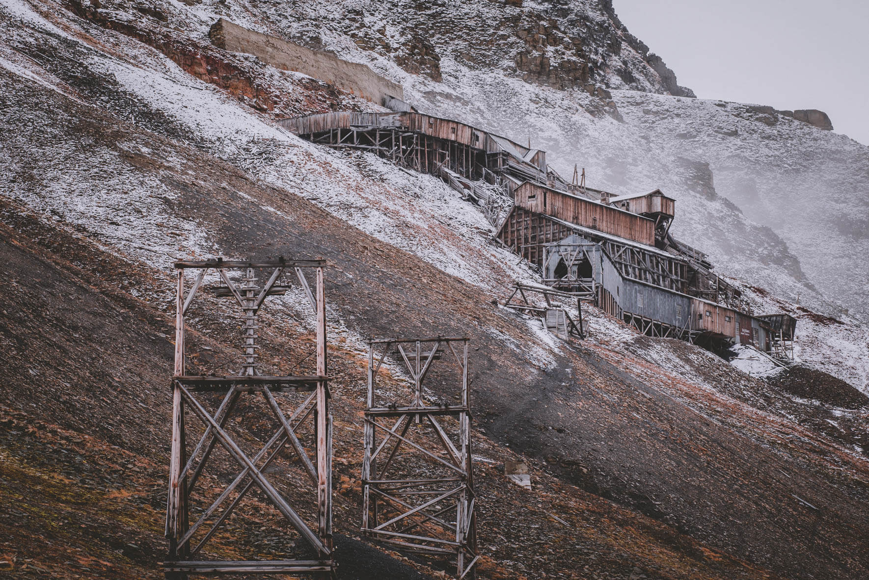 Buildings of abandoned coal mine #2 in Longyearbyen, Svalbard (Norway)