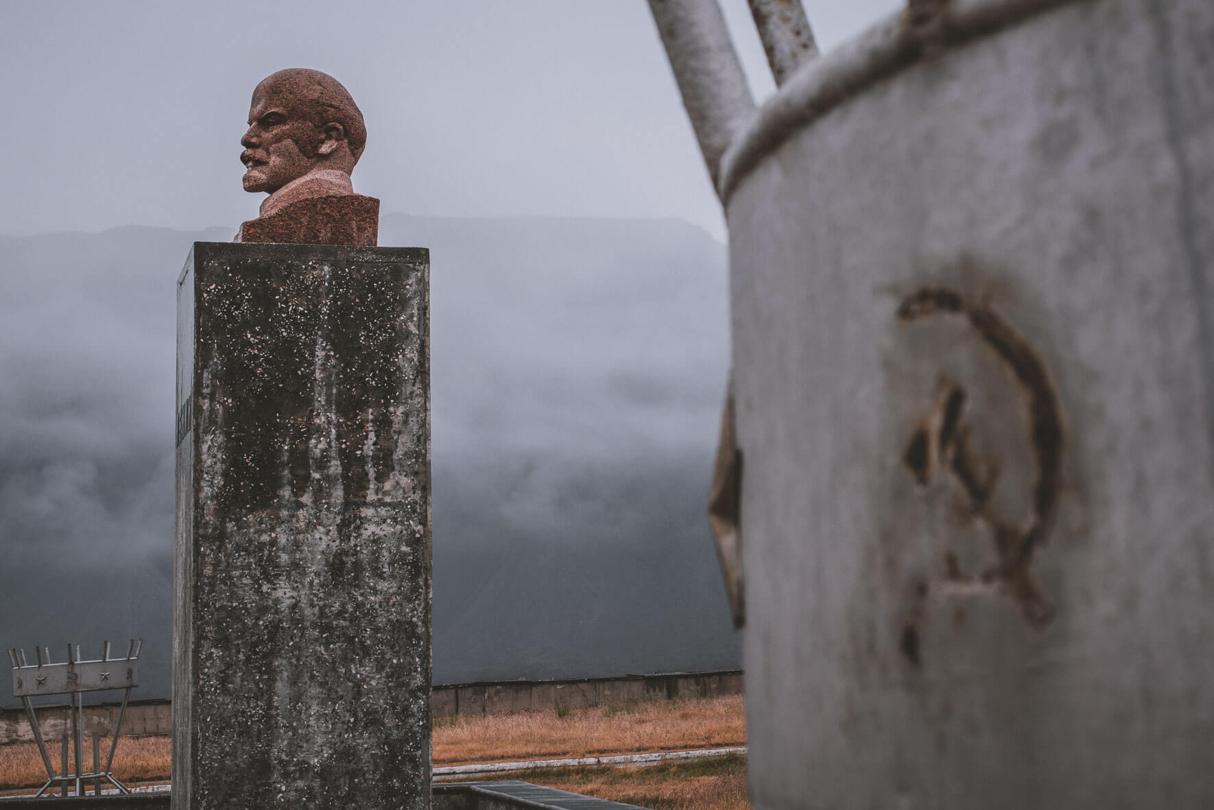 Lenin statue in the abandoned Russian coal-mining settlement Pyramiden on the archipelago of Svalbard, Norway