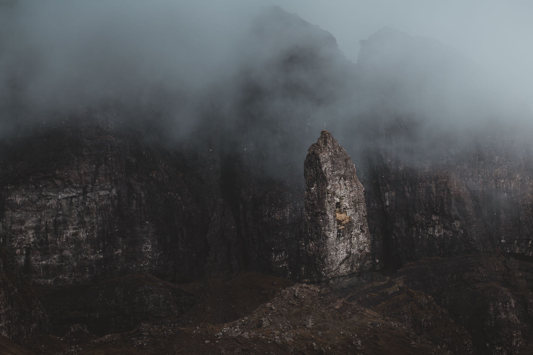 Clouds over the Old Man of Storr in Scotland