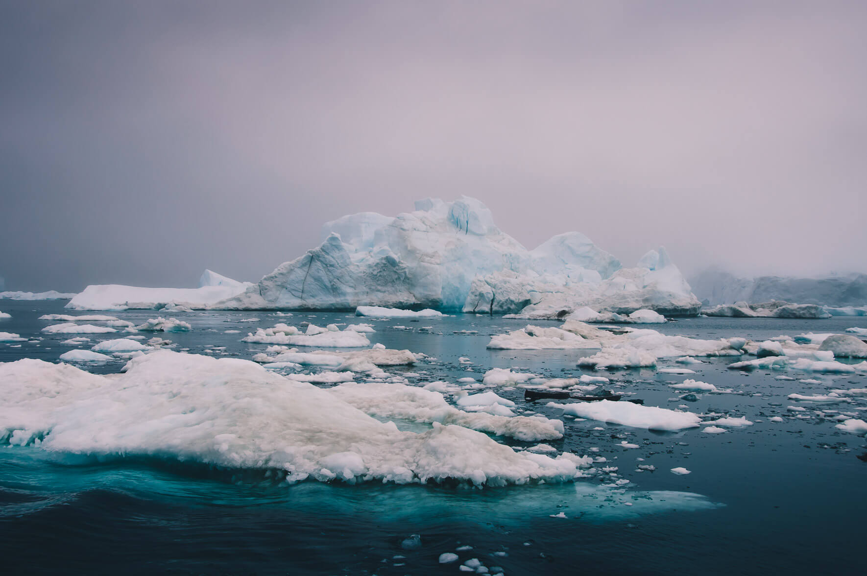 Arctic landscape with icebergs in Greenland